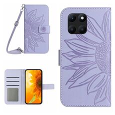 Custodia per cellulare in pelle con motivo Sun Flower per Honor X8b Skin Feel con cordino (viola)