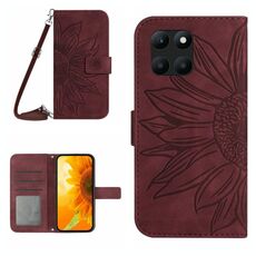 Custodia per cellulare in pelle con motivo Sun Flower per Honor X8b Skin Feel con cordino (vino rosso)