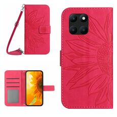 Custodia per cellulare in pelle con motivo Sun Flower per Honor X8b Skin Feel con cordino (rosa rossa)