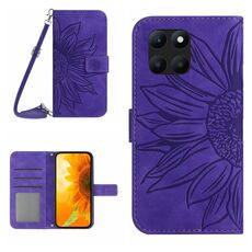 Custodia per cellulare in pelle con motivo Sun Flower per Honor X8b Skin Feel con cordino (viola scuro)