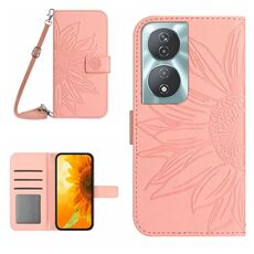 Custodia per cellulare in pelle con motivo Sun Flower per Honor 90 Smart Skin Feel con cordino (rosa)