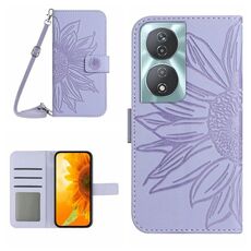Custodia per cellulare in pelle con motivo Sun Flower per Honor 90 Smart Skin Feel con cordino (viola)