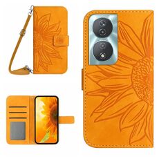Custodia per cellulare in pelle con motivo Sun Flower per Honor 90 Smart Skin Feel con cordino (giallo)