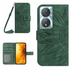 Custodia per cellulare in pelle con motivo Sun Flower per Honor 90 Smart Skin Feel con cordino (verde)