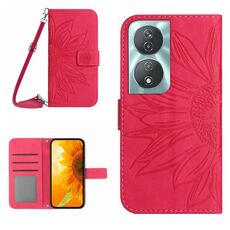 Custodia per cellulare in pelle con motivo Sun Flower per Honor 90 Smart Skin Feel con cordino (rosa rossa)