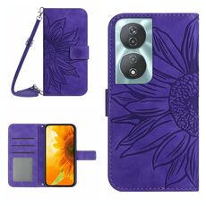 Custodia per cellulare in pelle con motivo Sun Flower per Honor 90 Smart Skin Feel con cordino (viola scuro)