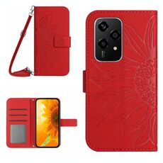 Custodia per telefono in pelle con motivo Sun Flower per Honor 200 Lite Skin Feel con cordino (rosso)