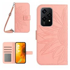 Custodia per cellulare in pelle con motivo Sun Flower per Honor 200 Lite Skin Feel con cordino (rosa)