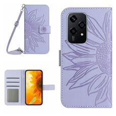 Custodia per cellulare in pelle con motivo Sun Flower per Honor 200 Lite Skin Feel con cordino (viola)