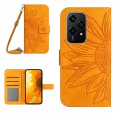 Custodia per cellulare in pelle con motivo Sun Flower per Honor 200 Lite Skin Feel con cordino (giallo)