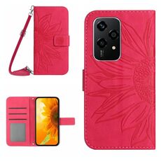 Custodia per cellulare in pelle con motivo Sun Flower per Honor 200 Lite Skin Feel con cordino (rosa rossa)