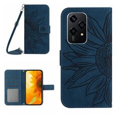 Custodia per cellulare in pelle con motivo Sun Flower per Honor 200 Lite Skin Feel con cordino (blu inchiostro)