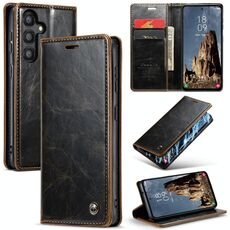 Custodia per telefono in pelle Flip con texture Crazy Horse per Samsung Galaxy A35 5G CaseMe 003 (caffè)