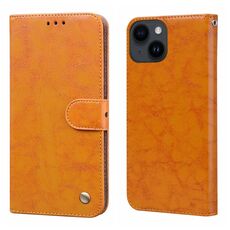 Custodia per cellulare in pelle antiurto con texture a cera d'olio per iPhone 15 Plus (gialla)
