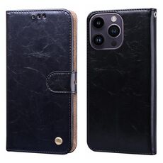 Custodia per cellulare in pelle antiurto con texture a cera d'olio per iPhone 15 Pro Max (nera)