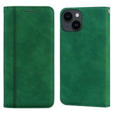 Custodia per telefono in PU con vibrazione orizzontale magnetica satinata per iPhone 15 Plus (verde)