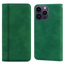 Custodia per telefono in PU con vibrazione orizzontale magnetica satinata per iPhone 15 Pro (verde)