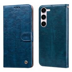 Custodia per telefono in pelle flip antiurto con texture a cera d'olio per Samsung Galaxy S24 (blu)