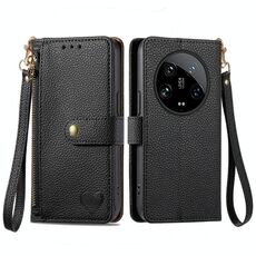 Per Xiaomi 14 Ultra Love Custodia in pelle con cordino con cerniera (nera)