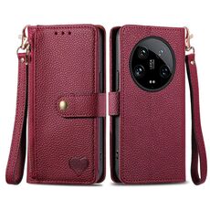 Per Xiaomi 14 Ultra Love Custodia in pelle con cordino con cerniera (rossa)