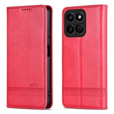 Custodia per telefono in pelle flip con texture magnetica per Honor Play 60 Plus AZNS (rossa)