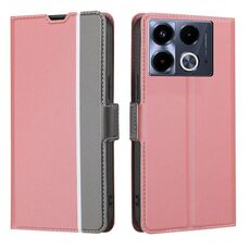 Per Infinix Note 40 4G Custodia per telefono in pelle con pulsanti laterali con trama in twill (rosa)