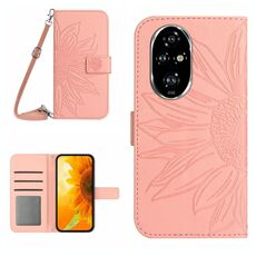 Custodia per cellulare in pelle con motivo Sun Flower per Honor 200 5G Global Skin Feel con cordino (rosa)