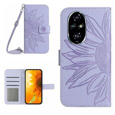 Custodia per cellulare in pelle con motivo Sun Flower per Honor 200 5G Global Skin Feel con cordino (viola)