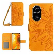 Custodia per cellulare in pelle con motivo Sun Flower per Honor 200 5G Global Skin Feel con cordino (giallo)