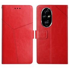 Custodia per telefono in pelle flip con motivo globale a forma di Y per Honor 200 Pro 5G (rossa)