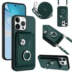 Per iPhone 16 Pro Max Custodia per telefono con anello porta carte organo con cordino lungo (verde)
