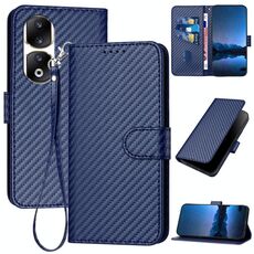 Per Honor 90 Pro YX0070 Custodia per telefono in pelle con fibbia in fibra di carbonio con cordino (blu reale)