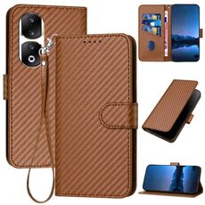 Per Honor 90 Pro YX0070 Custodia per telefono in pelle con fibbia in fibra di carbonio con cordino (caffè)