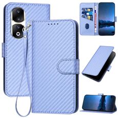 Per Honor 90 Pro YX0070 Custodia per telefono in pelle con fibbia in fibra di carbonio con cordino (viola chiaro)