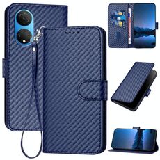 Per Honor X7 4G / Play 30 Plus YX0070 Custodia per cellulare in pelle con fibbia in fibra di carbonio con cordino (blu reale)