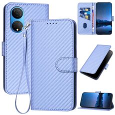 Per Honor X7 4G / Play 30 Plus YX0070 Custodia per cellulare in pelle con fibbia in fibra di carbonio con cordino (viola chiaro)