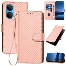 Per Honor X7 4G / Play 30 Plus YX0070 Custodia per telefono in pelle con fibbia in fibra di carbonio con cordino (rosa)