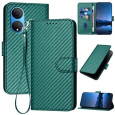 Per Honor X7 4G / Play 30 Plus YX0070 Custodia per cellulare in pelle con fibbia in fibra di carbonio con cordino (verde scuro)