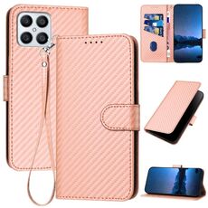 Per Honor X8 4G / X30i / Play6T Pro YX0070 Custodia per telefono in pelle con fibbia in fibra di carbonio con cordino (rosa)