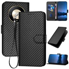 Per Honor X9b YX0070 Custodia per telefono in pelle con fibbia in fibra di carbonio con cordino (nero)