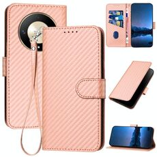 Custodia per telefono in pelle con fibbia in fibra di carbonio per Honor X9b YX0070 con cordino (rosa)