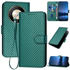 Per Honor X9b YX0070 Custodia per telefono in pelle con fibbia in fibra di carbonio con cordino (verde scuro)