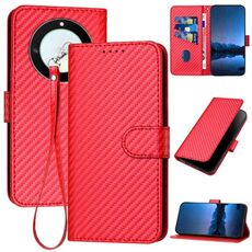 Per Honor X40 5G / X9a 5G / Magic5 Lite YX0070 Custodia per cellulare in pelle con fibbia in fibra di carbonio con cordino (Rosso)