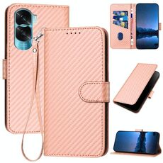 Per Honor X50i 5G / 90 Lite YX0070 Custodia per telefono in pelle con fibbia in fibra di carbonio con cordino (rosa)