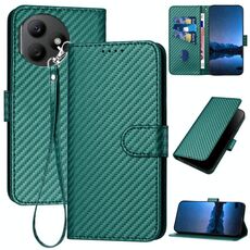 Per Honor X50i + YX0070 Custodia per telefono in pelle con fibbia in fibra di carbonio con cordino (verde scuro)
