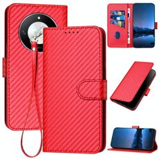 Custodia per telefono in pelle con fibbia in fibra di carbonio per Honor X50 YX0070 con cordino (rosso)