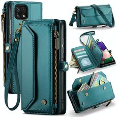Per Samsung Galaxy A22 5G CaseMe C36 Slot per schede Portafoglio con cerniera Custodia per telefono in pelle antifurto RFID (blu-verde)