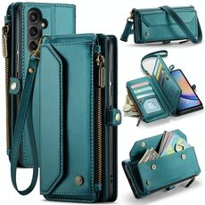 Per Samsung Galaxy A34 5G CaseMe C36 Slot per schede Portafoglio con cerniera Custodia per telefono in pelle antifurto RFID (blu-verde)