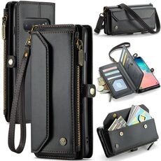 Per Samsung Galaxy S10+ CaseMe C36 Slot per schede Portafoglio con cerniera Custodia per telefono in pelle antifurto RFID (Nero)