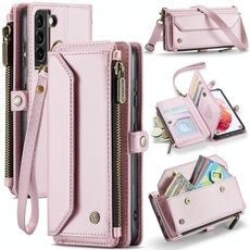Per Samsung Galaxy S21 5G CaseMe C36 Porta carte con cerniera Portafoglio RFID Antifurto Custodia in pelle per telefono (rosa)